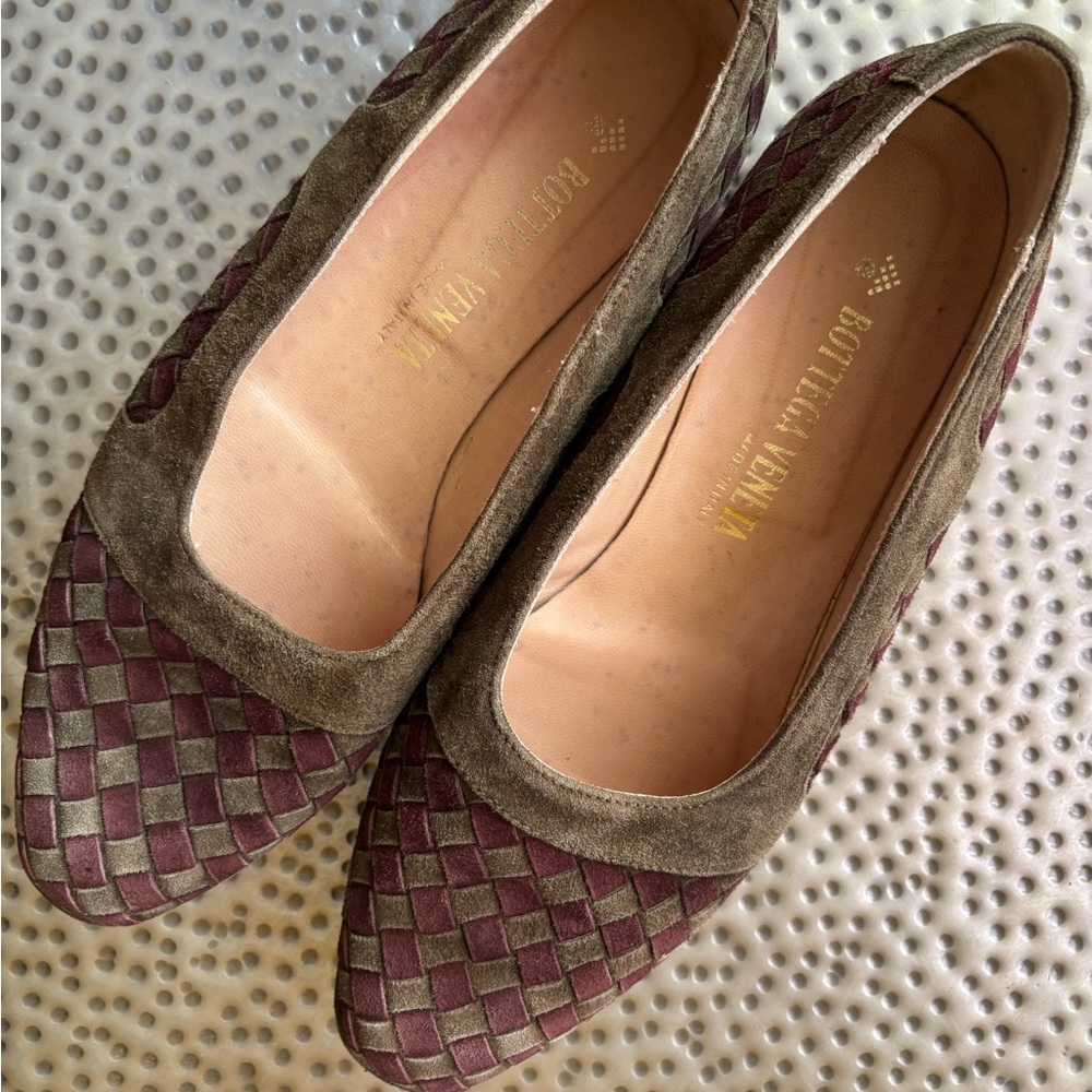 Bottega Veneta Dark Green and Purple Woven Leather Loafers Flats 8.5